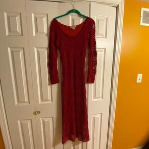 Elegant Red Crochet Dress
